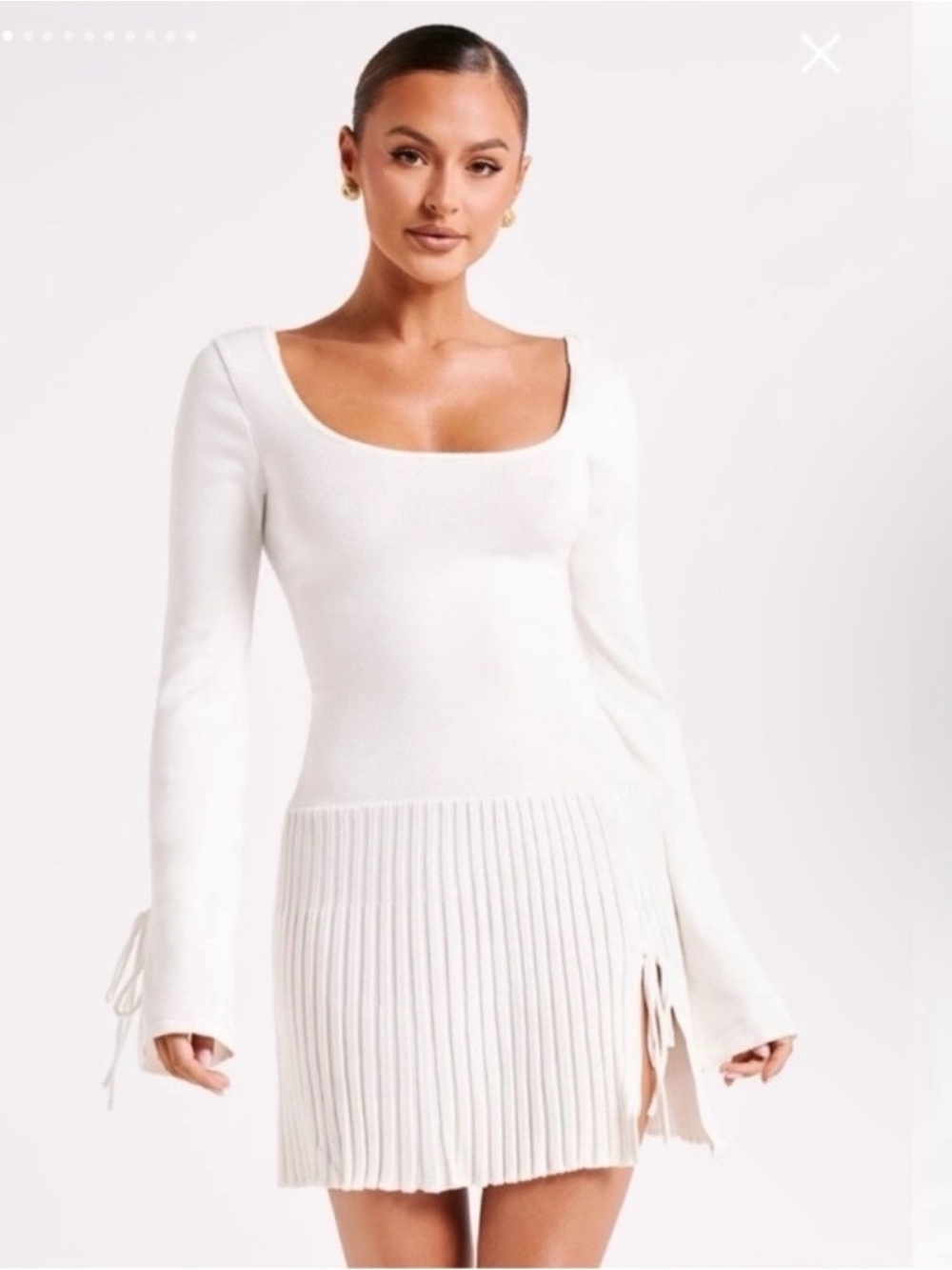 Meshki Long Sleeve Knit Mini Dress - White XS